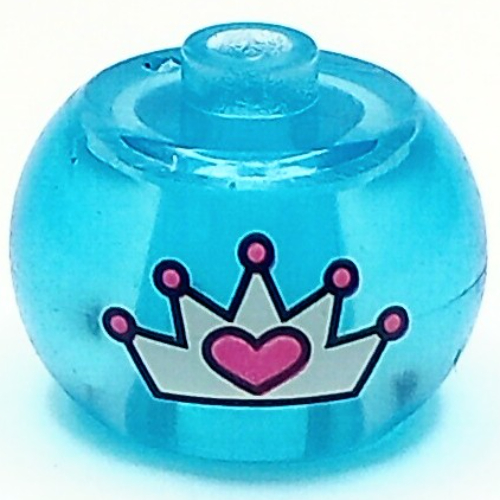 Pen Bead, Round Orb with Crown Print Transparent-Hellblau