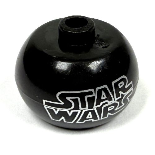 Pen Bead, Round Orb with 'STAR WARS' Print Black