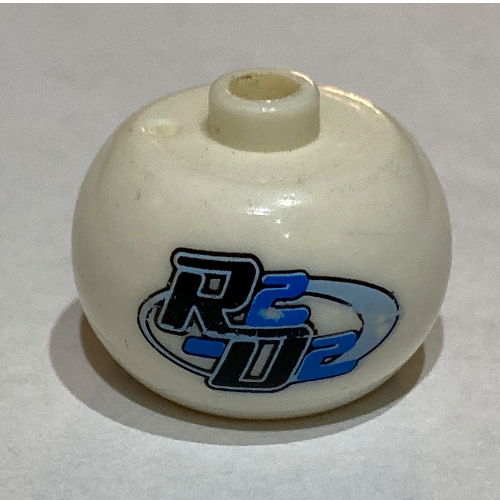 Pen Bead, Round Orb with 'R2-D2' Print Weiß