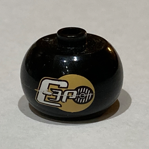 Pen Bead, Round Orb with 'C-3PO' Print Black