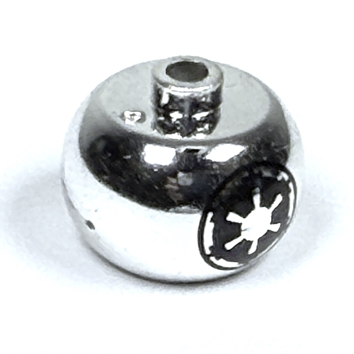 Pen Bead, Round Orb with Imperial Logo Print Chrome Silver