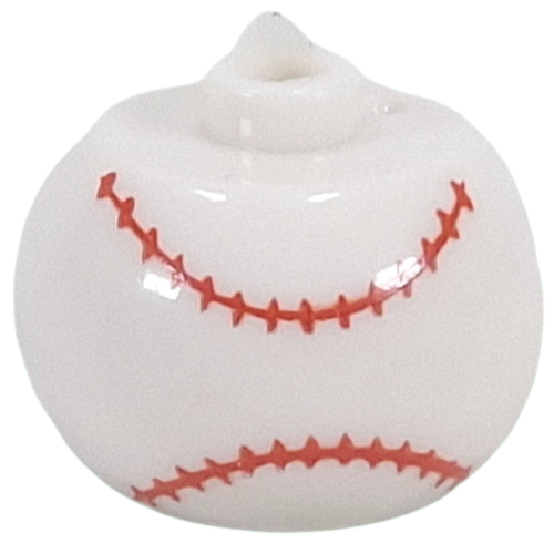 Pen Bead, Round Orb with Baseball with Red Horizontal Seam Print White
