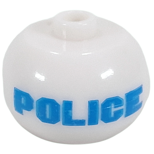 Pen Bead, Round Orb with Light Blue 'POLICE' Print Weiß