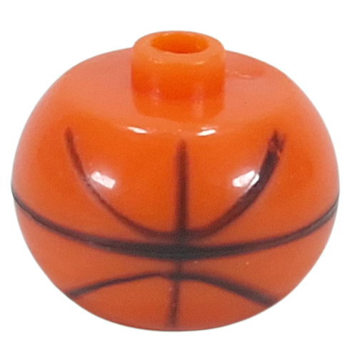 Pen Bead, Round Orb with Basketball, Curved Black Lines Print Orange