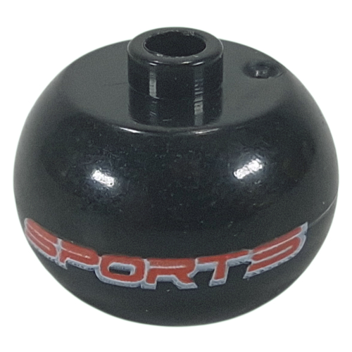 Pen Bead, Round Orb with Red 'SPORTS' Print Black
