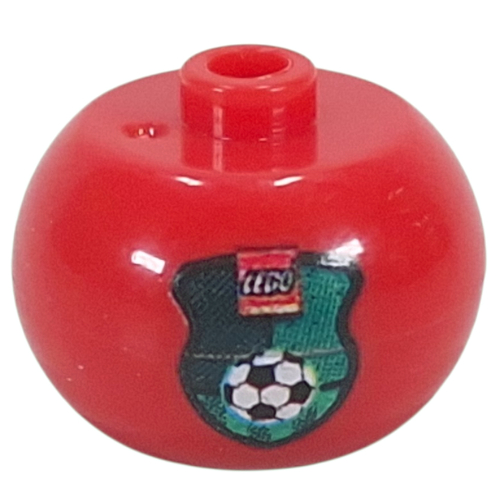 Pen Bead, Round Orb with Green Shield, Soccer Ball, LEGO Logo Print Red