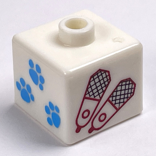 Pen Bead, Square with Paw Print and Snowshoes Print Weiß