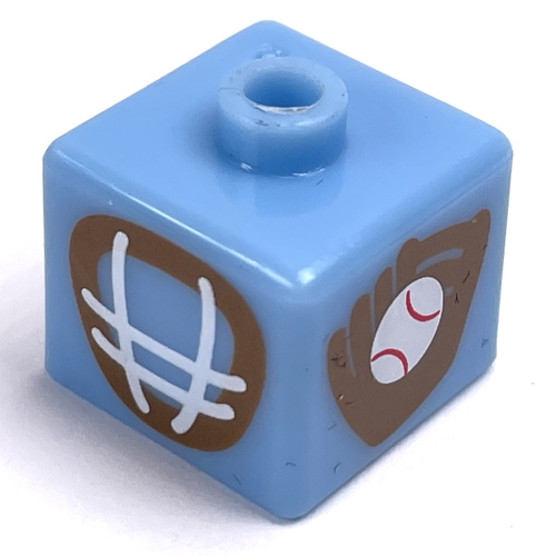 Pen Bead, Square with Baseball Glove and Mask Print Medium Blue