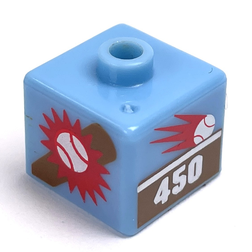 Pen Bead, Square with Baseball Bat Hitting Ball Print Medium Blue