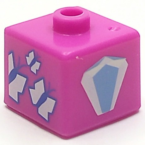 Pen Bead, Square with Butterflies, Diamond Print Medium Dark Pink