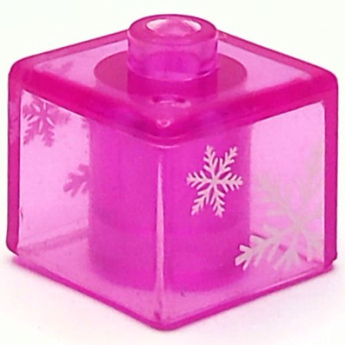Pen Bead, Square with Snowflakes Print Trans-Dark Pink