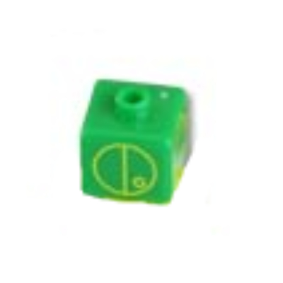 Pen Bead, Square with Matoran Alphabet L, E, W and A Print Green