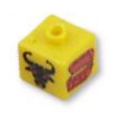 Pen Bead, Square with Treasure Chest, Bull Head Print Yellow