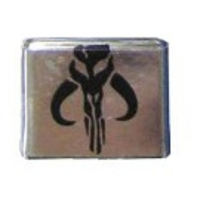 Pen Bead, Square with Mythosaur Skull Print Chrome Silver