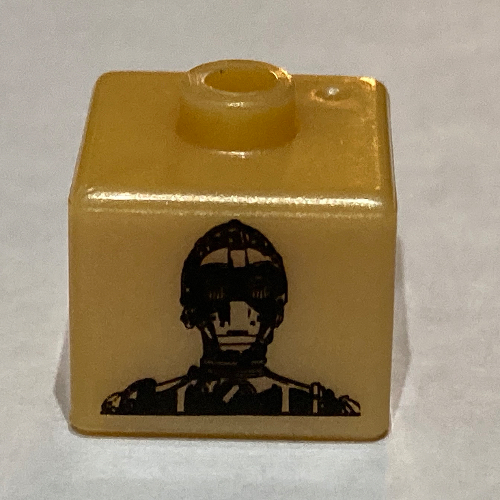 Pen Bead, Square with C-3PO, R2-D2 Print Pearl Light Gold