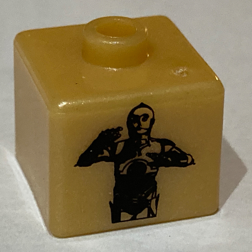 Pen Bead, Square with C-3PO, Escape Pod Print Pearl Light Gold