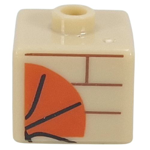 Pen Bead, Square with Basketball, Bricked Wall print Beige