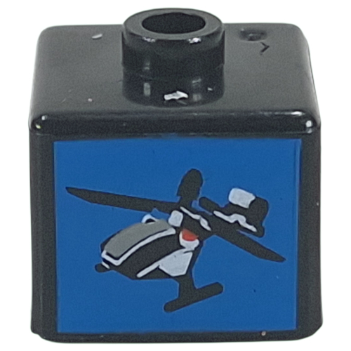 Pen Bead, Square with Helicopter on Blue Background print Black