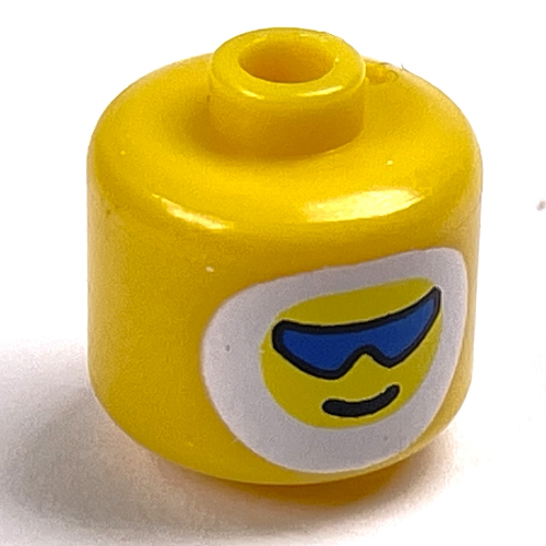 Pen Bead, Round Large, Curved Edges / Cylinder with Minifig Head with Sunglasses, White Fur Hood Print Gelb