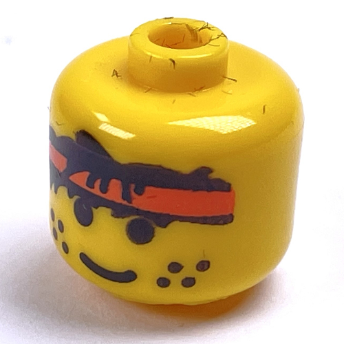 Pen Bead, Round Large, Curved Edges / Cylinder with Minifig Head with Red Bandana Print Gelb