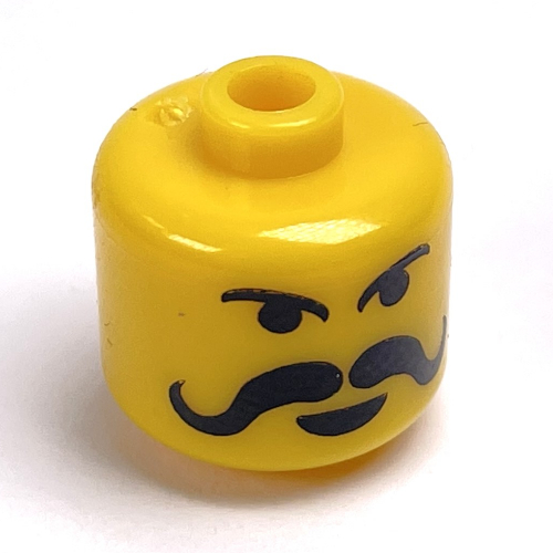 Pen Bead, Round Large, Curved Edges / Cylinder with Minifig Head with Long Moustache Print Yellow
