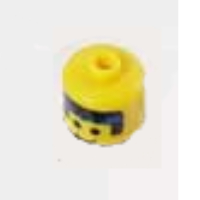 Pen Bead, Round Large, Curved Edges / Cylinder with Minifig Head with Black Hair and Blue Headband Print Yellow