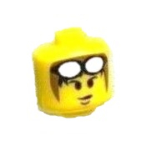 Pen Bead, Round Large, Curved Edges / Cylinder with Minifig Head with Brown Hat and White Goggles on Head Print Yellow