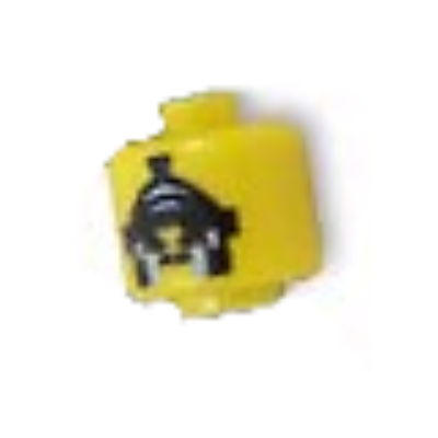 Pen Bead, Round Large, Curved Edges / Cylinder with Minifig Head with Black Helmet Print Yellow