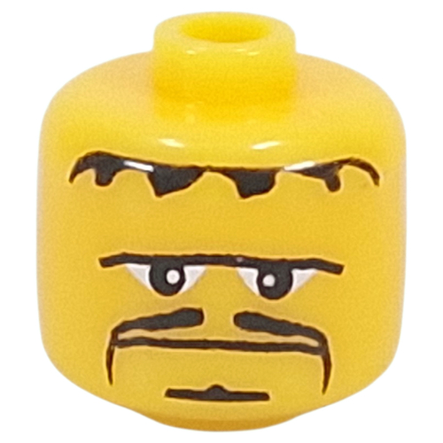 Pen Bead, Round Large, Curved Edges / Cylinder with Minifig Head with Black Hairs, Moustache, Goatee print Gelb