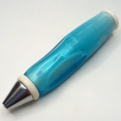 Pen Body, with Chrome Tip, White Ends Transparent-Hellblau
