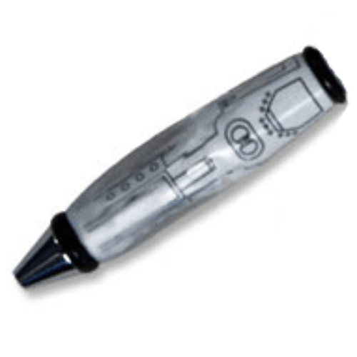 Pen Body, with Chrome Tip, Black Ends with Black Mechanical Lines Print Trans-Clear