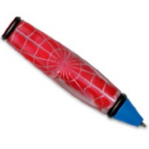 Pen Body, with Blue Tip, Black Ends, Silver Spider Web Print Rot