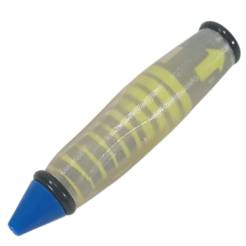 Pen Body, with Blue Tip, Black Ends, Yellow Lines, Arrows print White