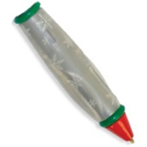 Pen Body, with Red Tip, Green Ends, Snowflakes Print Perlhellgrau