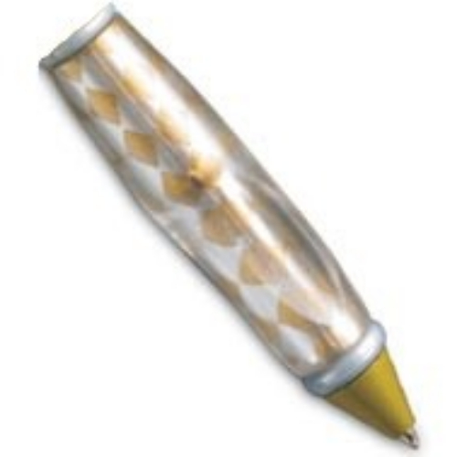Pen Body, with Pearl Gold Tip, Light Bluish Gray Ends, with Gold and Silver Diamonds Print Transparent