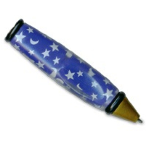 Pen Body, with Pearl Gold Tip, Black Ends with Stars and Moons Print Mittelblauviolett