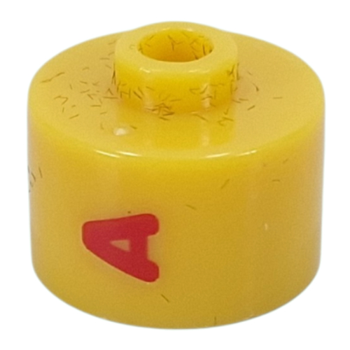 Pen Bead, Round Long, Flat Edge with Red 'A' print Yellow
