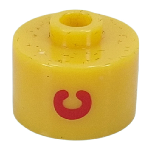 Pen Bead, Round Long, Flat Edge with Red 'C' print Gelb