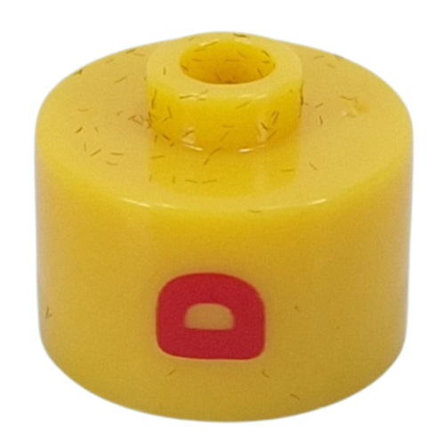 Pen Bead, Round Long, Flat Edge with Red 'D' print Gelb