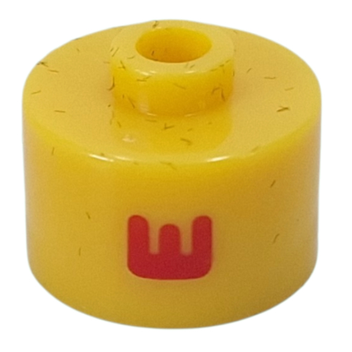 Pen Bead, Round Long, Flat Edge with Red 'E' print Gelb