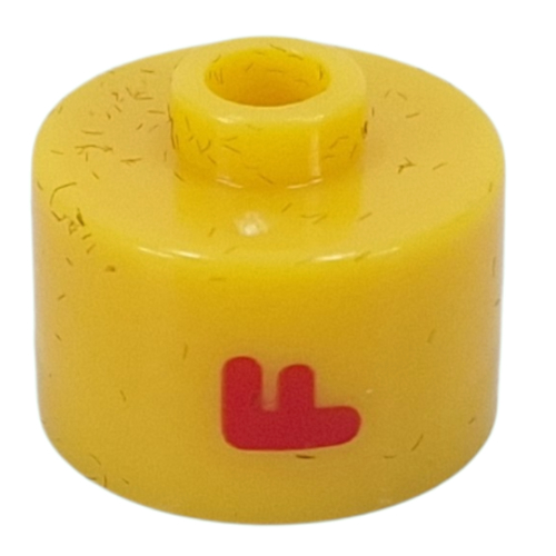 Pen Bead, Round Long, Flat Edge with Red 'F' print Yellow