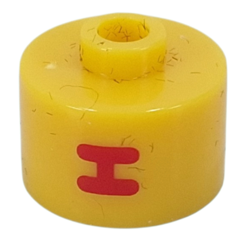 Pen Bead, Round Long, Flat Edge with Red 'H' print Gelb