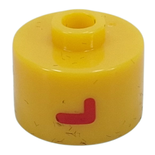 Pen Bead, Round Long, Flat Edge with Red 'L' print Yellow