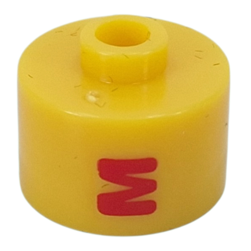 Pen Bead, Round Long, Flat Edge with Red 'M' print Yellow