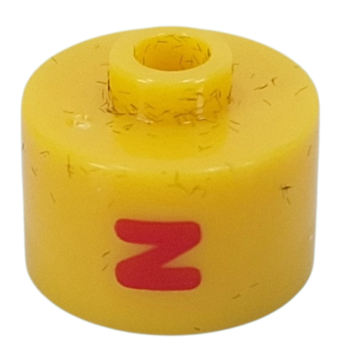 Pen Bead, Round Long, Flat Edge with Red 'N' print Yellow