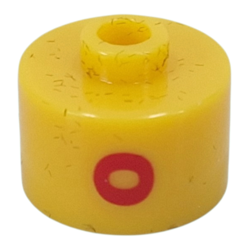 Pen Bead, Round Long, Flat Edge with Red 'O' print Yellow
