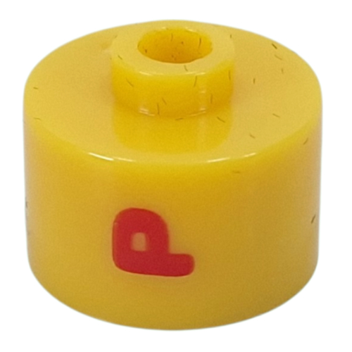 Pen Bead, Round Long, Flat Edge with Red 'P' print Yellow