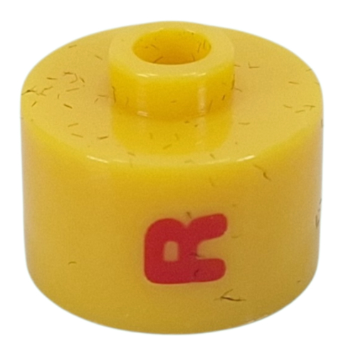 Pen Bead, Round Long, Flat Edge with Red 'R' print Yellow
