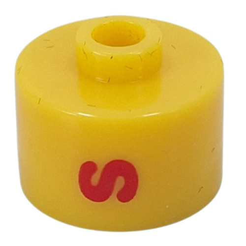 Pen Bead, Round Long, Flat Edge with Red 'S' print Yellow