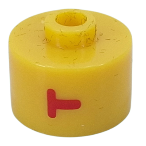 Pen Bead, Round Long, Flat Edge with Red 'T' print Gelb
